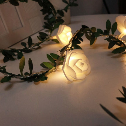 3m 20 LEDs Solar Simulation Green Leaf Rattan Rose Flower Vine LED Light String Garland Decoration-garmade.com