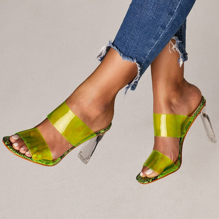 Crystal Hollow Ladies Sexy Transparent Open Toe Sandals High Heels, Size:36(Green)-garmade.com