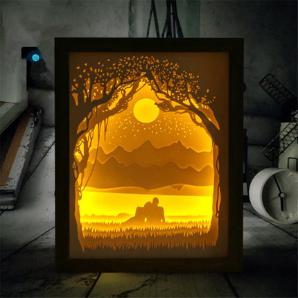 3D Paper Carving Lamp Couple Light Shadow Paper Carved Night Light(Random Frame Color Delivery)-garmade.com
