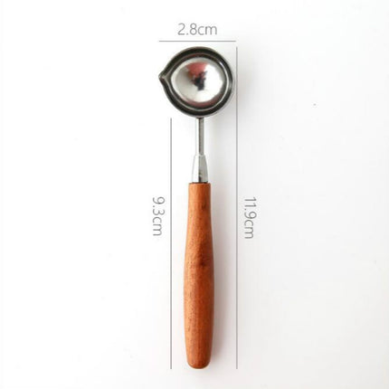 Wooden Handle Brass Seal Wax Spoon Tool Melting Sealing Wax Hand Account Stainless Steel Fire Paint Spoon, Color:Straight Round Wooden Spoon-garmade.com