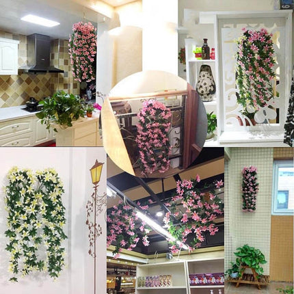 Artificial Flower Wall Hanging Lily Flower Vine Basket Flower Party Decorations(White)-garmade.com