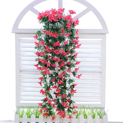 Artificial Flower Wall Hanging Lily Flower Vine Basket Flower Party Decorations(Rose Red)-garmade.com