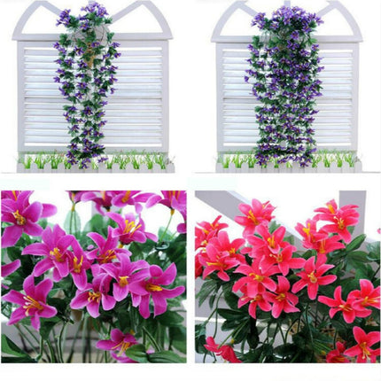 Artificial Flower Wall Hanging Lily Flower Vine Basket Flower Party Decorations(Rose Red)-garmade.com