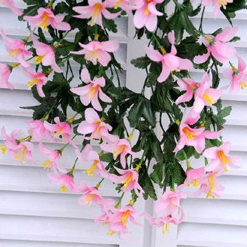 Artificial Flower Wall Hanging Lily Flower Vine Basket Flower Party Decorations(Pink)-garmade.com