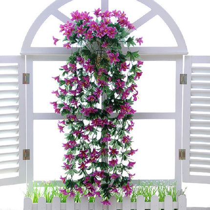 Artificial Flower Wall Hanging Lily Flower Vine Basket Flower Party Decorations(Purple)-garmade.com