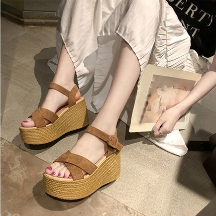 Sloppy Platform Suede Sandals, Shoes Size:35(Khaki)-garmade.com