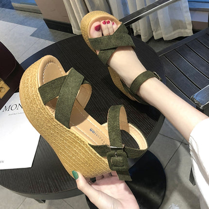 Sloppy Platform Suede Sandals, Shoes Size:35(Green)-garmade.com