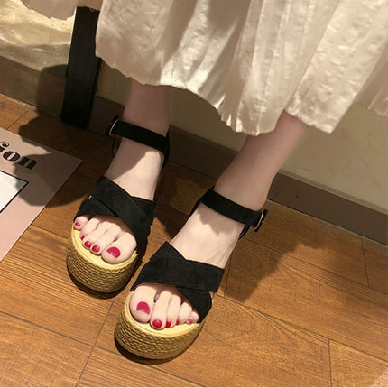 Sloppy Platform Suede Sandals, Shoes Size:35(Black)-garmade.com