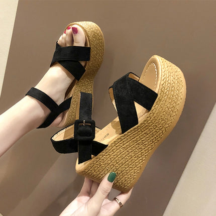 Sloppy Platform Suede Sandals, Shoes Size:35(Black)-garmade.com