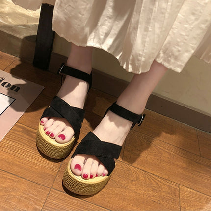 Sloppy Platform Suede Sandals, Shoes Size:37(Black)-garmade.com