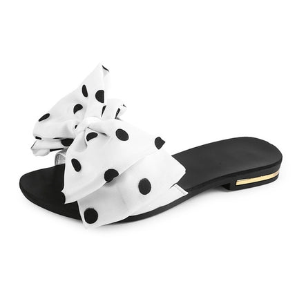 Summer Ladies Wild Word Slippers Bow Non-slip Beach Shoes, Size:39(White)-garmade.com