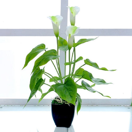 Artificial Flower Calla Plant Potted Home Decoration Green Plant(White Green)-garmade.com