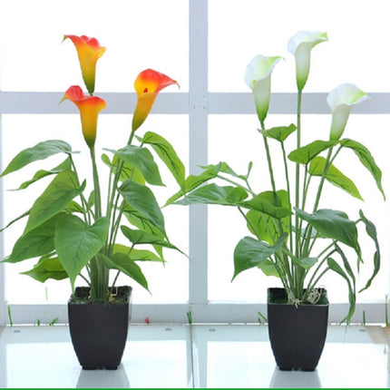 Artificial Flower Calla Plant Potted Home Decoration Green Plant(White Green)-garmade.com