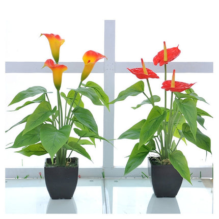 Artificial Flower Calla Plant Potted Home Decoration Green Plant(Red)-garmade.com