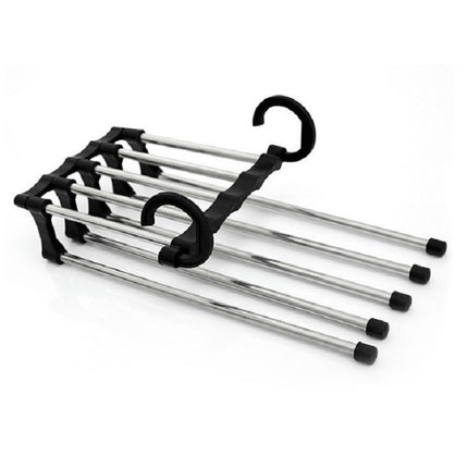 Multifunctional 5 in 1 Telescopic Folding Wardrobe Magic Trousers Rack(Black)-garmade.com