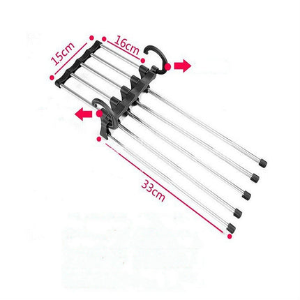 Multifunctional 5 in 1 Telescopic Folding Wardrobe Magic Trousers Rack(Black)-garmade.com