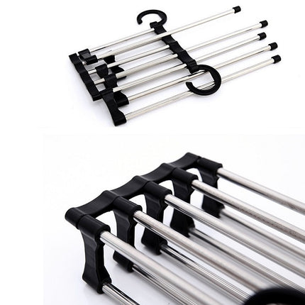 Multifunctional 5 in 1 Telescopic Folding Wardrobe Magic Trousers Rack(Black)-garmade.com