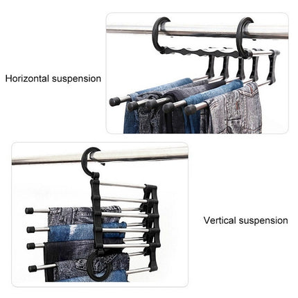 Multifunctional 5 in 1 Telescopic Folding Wardrobe Magic Trousers Rack(Black)-garmade.com