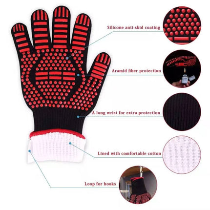 Heat-resistant High Temperature Fire Resistance Cooking Baking Barbecue Grill Gloves Red Torch-garmade.com