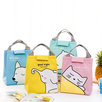 Cute Portable Animal Cat Zipper Canvas Lunch Thermal Bag(Cat)-garmade.com