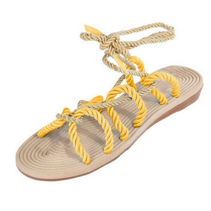 Women Sandals Stagger Hemp Rope Shoes, Size:38(Yellow)-garmade.com