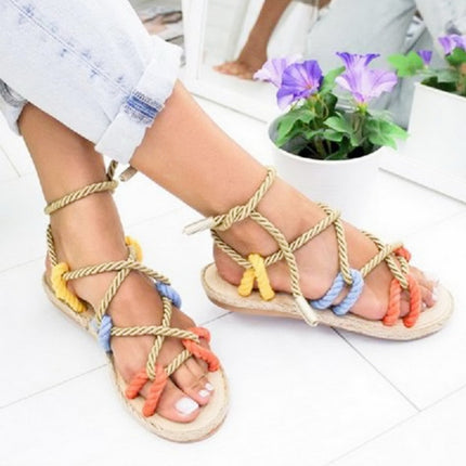 Women Sandals Stagger Hemp Rope Shoes, Size:38(Colorful)-garmade.com