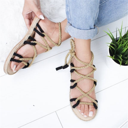 Women Sandals Stagger Hemp Rope Shoes, Size:38(Brown)-garmade.com