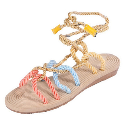 Women Sandals Stagger Hemp Rope Shoes, Size:39(Colorful)-garmade.com