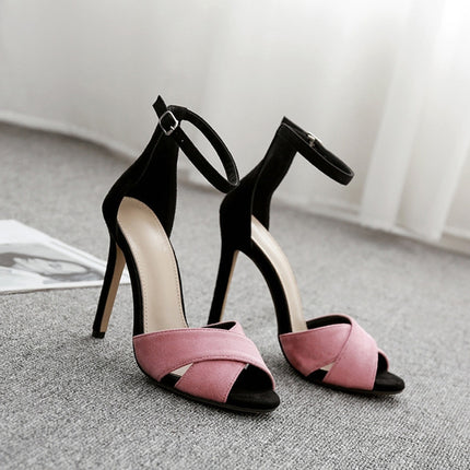 Women Open Toe High Heel Stiletto Colorblock Sandals, Shoes size:36(Pink)-garmade.com