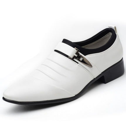 Men Set Business Dress Shoes PU Leather Pointed Toe Oxfords Shoes, Size:38(White)-garmade.com