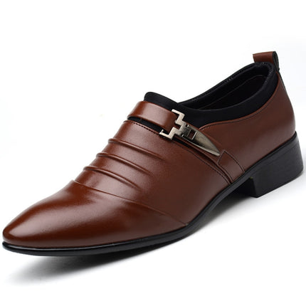 Men Set Business Dress Shoes PU Leather Pointed Toe Oxfords Shoes, Size:38(Brown)-garmade.com