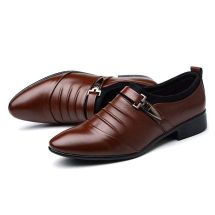 Men Set Business Dress Shoes PU Leather Pointed Toe Oxfords Shoes, Size:38(Brown Velvet Lining)-garmade.com