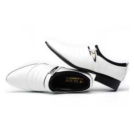 Men Set Business Dress Shoes PU Leather Pointed Toe Oxfords Shoes, Size:39(White)-garmade.com
