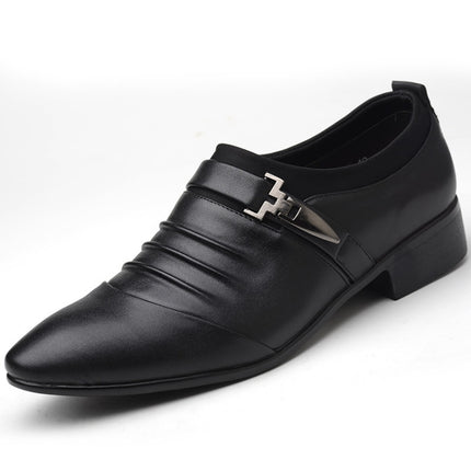 Men Set Business Dress Shoes PU Leather Pointed Toe Oxfords Shoes, Size:39(Black)-garmade.com