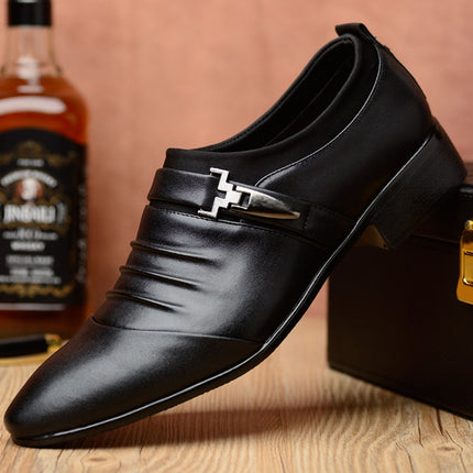 Men Set Business Dress Shoes PU Leather Pointed Toe Oxfords Shoes, Size:42(Black Velvet Lining)-garmade.com