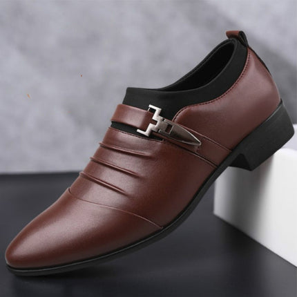 Men Set Business Dress Shoes PU Leather Pointed Toe Oxfords Shoes, Size:47(Brown Velvet Lining)-garmade.com