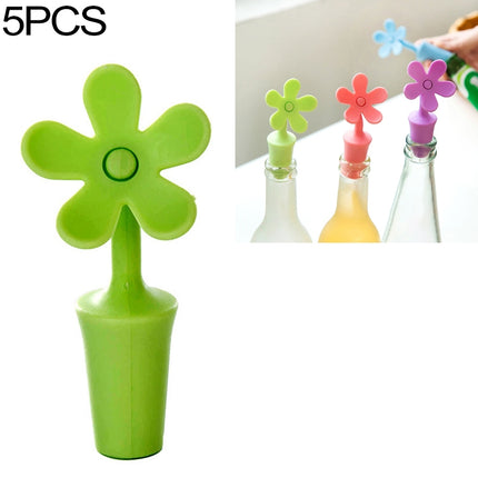 5 PCS Silicone Wine Stopper Flower Beer Stopper(Green)-garmade.com