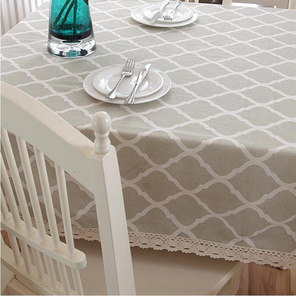 Cotton and Geometric Rhombus Gray LaceTablecloth, Size:60x60cm(With Lace)-garmade.com