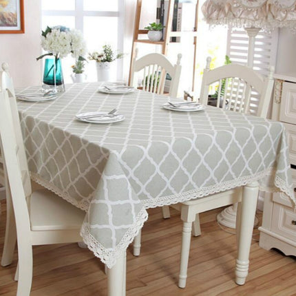 Cotton and Geometric Rhombus Gray LaceTablecloth, Size:120x120cm(With Lace)-garmade.com