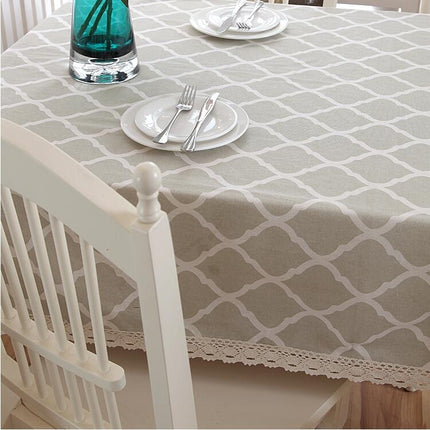 Cotton and Geometric Rhombus Gray LaceTablecloth, Size:90x150cm(With Lace)-garmade.com