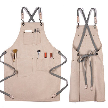 Barbecue Cooking Bartender Antifouling Thick Canvas Apron(Black A)-garmade.com