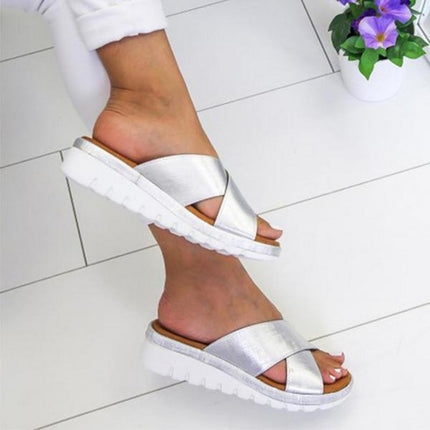 Summer Woman slippers Outdoor Sandal Comfortable Sandals, Size:38(Silver)-garmade.com