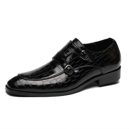 Crocodile Pattern Business Flat Bottom Leather Formal Shoes, Size:38(Black)-garmade.com