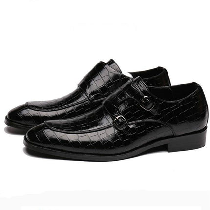 Crocodile Pattern Business Flat Bottom Leather Formal Shoes, Size:38(Black)-garmade.com