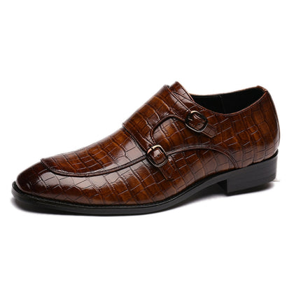 Crocodile Pattern Business Flat Bottom Leather Formal Shoes, Size:38(Brown)-garmade.com
