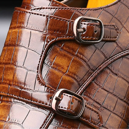 Crocodile Pattern Business Flat Bottom Leather Formal Shoes, Size:38(Brown)-garmade.com