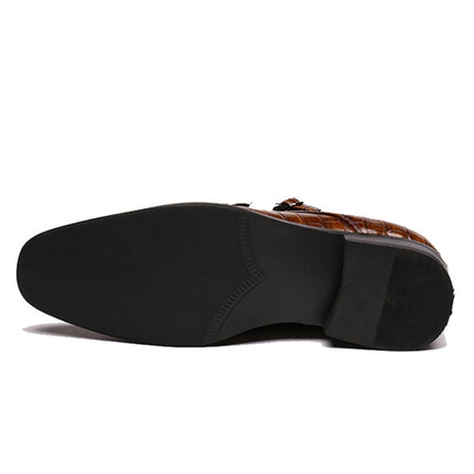 Crocodile Pattern Business Flat Bottom Leather Formal Shoes, Size:38(Green)-garmade.com