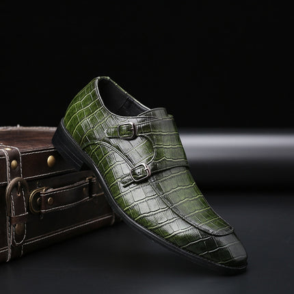 Crocodile Pattern Business Flat Bottom Leather Formal Shoes, Size:38(Green)-garmade.com