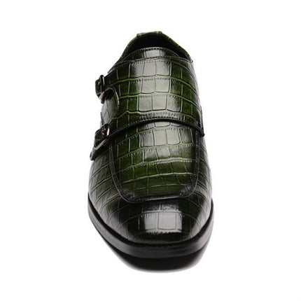 Crocodile Pattern Business Flat Bottom Leather Formal Shoes, Size:39(Green)-garmade.com
