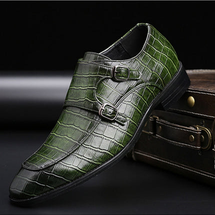 Crocodile Pattern Business Flat Bottom Leather Formal Shoes, Size:40(Green)-garmade.com